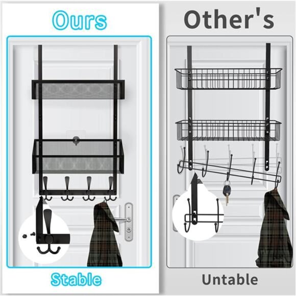 Over The Door Hooks Organizer Storage Rack Bathroom Kitchen Bedroom Office Black - Picture 4 of 7
